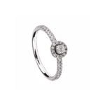 Pierścionek w białym złocie z brylantową galeryjką oraz obrączką wysadzaną diamentami
