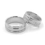 Obrączka płaska zdobiona z białego złota *8mm