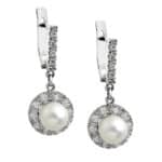 Kolczyki na zapięcie angielskie w białym złocie z perłami oraz brylantami