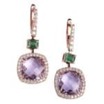 Kolczyki z różowego złota z ametystami i szmaragdami
