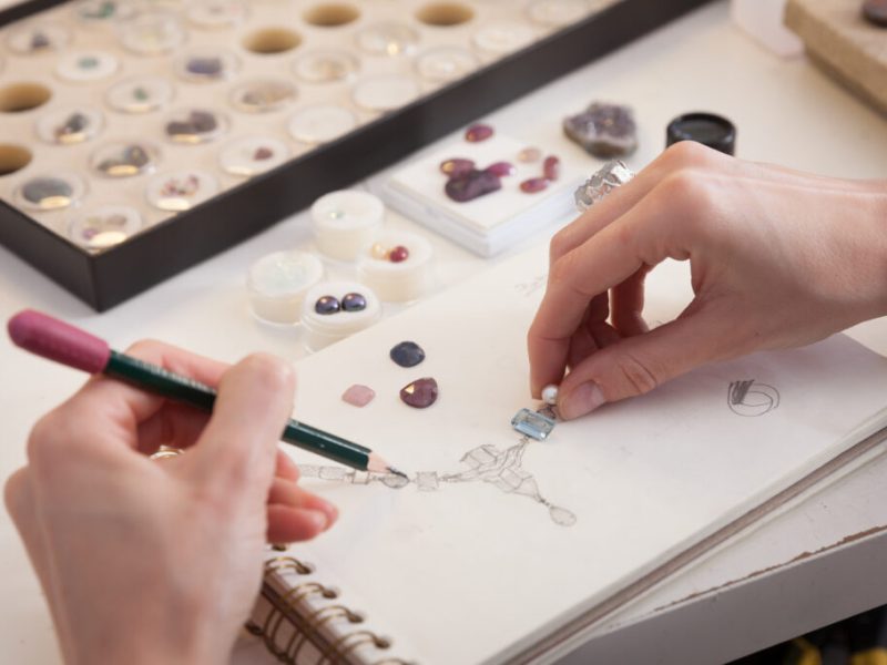 Jeweler at work, crafting in a jewelery workshop.